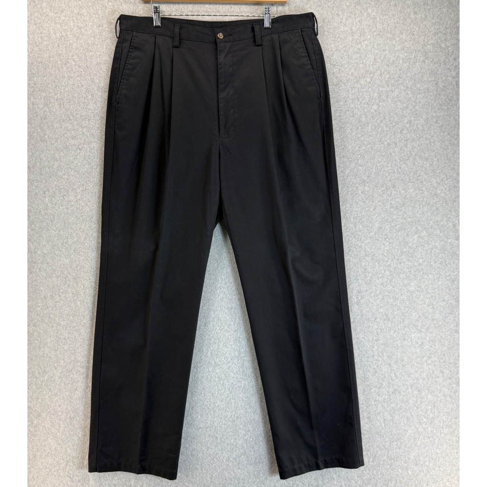 Haggar Pleated Dress Pants Trousers Classic Fit Black Straight Mens Size 38 x 34